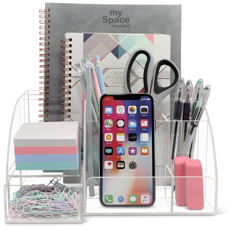 My Space Organizers Clear Acrylic Desk Oganizer, 9 Compartments, Office
