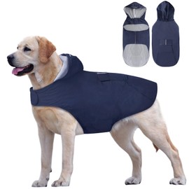 Idepet Dog Raincoat Hoodie with Collar Hole, Waterproof Dog Rain Poncho Reflective Dog Rain Jacket Windproof Hoodies for Small Medium Large Dogs