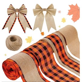 Unbranded 4 Rolls 2.5" × 20 Yard Thanksgiving Burlap Ribbon, 1 Roll 30 Yard Hemp Rope