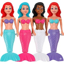 X4 Bambole Sirena a Carica Giocattolo da Bagno 4 Figure Natatrici 19cm Giocattolo Piscina Bambine Sirene Galleggianti Vasca Estate Giochi Acquatici