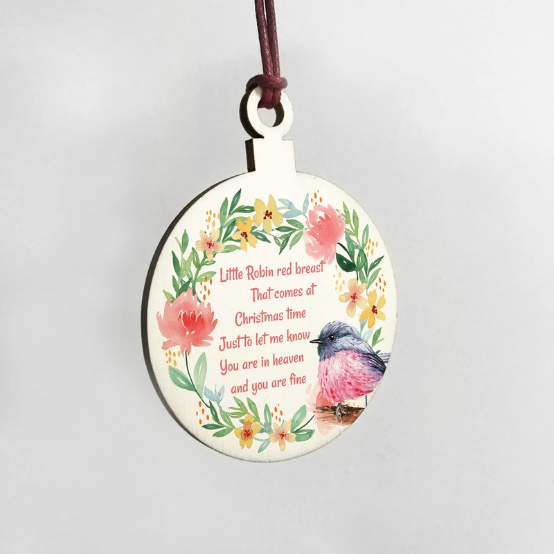 Robin Red Breast Memorial Bauble Hanging Tree Decoration Mum Dad