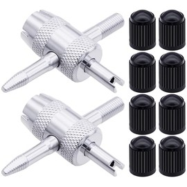 MEAJOO 4-in-1 Valve Core Tool Kit (2 Pcs) with 8 Pcs Tire Valve Stem Caps - Tire Valve Stem Removal Tool for Bicycle, Motorcycle, Car, Truck - Schrader Valve Core Puller & Installer