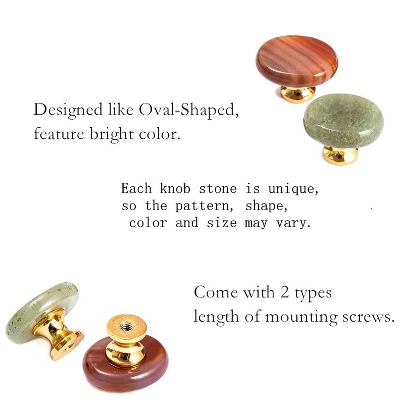 Ruimou 6pcs Original Stone Knobs Natural knobs Crystal Glass Pull
