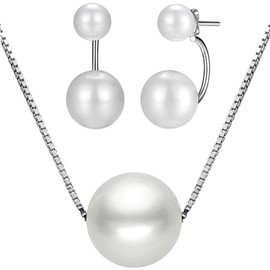 'KIM Johanson Ladies Pearl Drop "Glory in 925 Sterling Silver Necklace & Earring Jewellery Set with PreciousBags Dust Bag