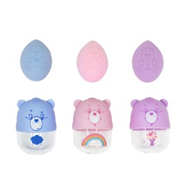 Impressions Vanity Care Bears Makeup Sponge Case and Blending Sponge Trio Set, Capsule Beauty Blender Holder with Ventilation, Teardrop Non Latex Travel Blender Sponge for Liquid Foundation, Concealer