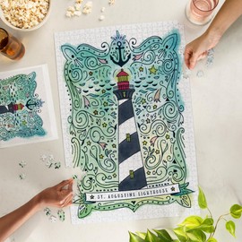 Lantern Press 1000 Piece Jigsaw Puzzle, St. Augustine, Florida, Watercolor, Nautical Lighthouse