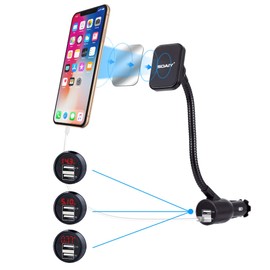SOAIY 3-in-1 Universal Magnetische KFZ Auto Halterung Magnet Handyhalter mit Ladegerät Dual USB Zigarettenanzünder Netzteil Ladefunktion inkl. Led-Autobatterieanzeige 3.1A 12/24V für Smarthpones