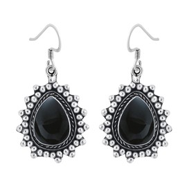 Natural Black Onyx Sterling Silver Plated Drop Dangle Earrings For Women, July Birthstone Black Stone Jewelry