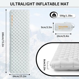 Naturehike Camping Sleeping Mat Ultralight Inflatable Air Mattress Waterproof Durable with 3.2 R Value for Trekking Hiking Backpacking