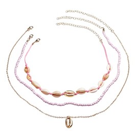Pingyongchang Cowrie Shell Necklace for Women Ocean Wind Shell Imitation Pearl Necklace Set Rice Beads Shell Beach Necklace Layered Sea Shell Beads Choker Necklace for Women Summer Beach Jewelry-E