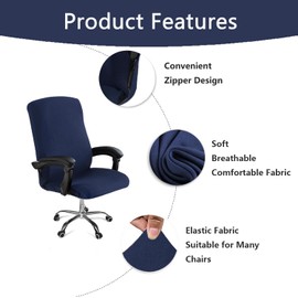 DVLOL Office Chair Cover,Removable Desk Chair Cover with Zipper,Stretch Anti-dust Universal Rotating Office Seat Slipcover,Washable High Back Computer Seat Protector for Pets (Navy, Large)