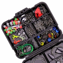 257-Piece Terminal Tackle Set, Portable Fishing Accessory Set with Tackle Box, Corrosion Resistance, Anti-Wrap Fishing Hook Set for Outdoor Use (Black)