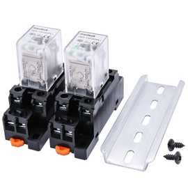 mxuteuk 2pcs JQX-13FL AC 220V Coil 8 Pin 10A DPDT LED Indicator Electromagnetic Power Relay, with Base, with DIN Rail Slotted Aluminum