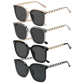 EDLMKM 4 Pcs Women Sunglasses, UV 400 Ladies Glasses Rectangle Sunglasses, Women Large SUNGLASSES, Retro Square Sun Glasses