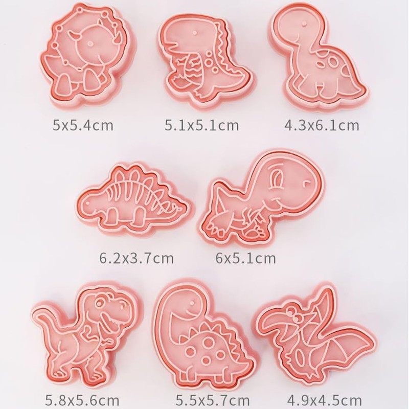 Pofflujent Dinosaur Cookie Cutters With Plunger Stampers Set 8 Piece
