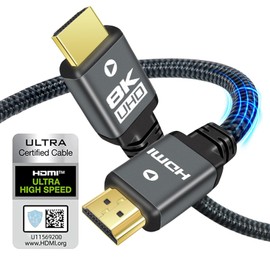 Yauhody 8K HDMI 2.1 Cable de 2m, 48Gbps Ultra alta velocidad de nylon trenzado de alta resistencia HDMI 2.1 Cord, Real 8K@60Hz, 10K, 4K@144Hz, 4K@120Hz, eARC, HDCP 2.2 y 2.3, HDR dinámico, TV (2m)