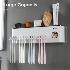 iHave Toothbrush Holders Bathroom Accessories with Toothpaste Dispenser, 4 Cups Toothbrush Holder Wall Mounted Bathroom Decor