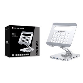 CONCEPTRONIC DONN26G Tablet Stand with 8 in 1 USB 3.2 Gen 1 Docking Station, 360° Rotating Base, Foldable Adjustable Height