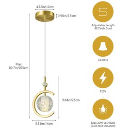 BNHHLZ Gold Pendant Lights Kitchen Island 2 Pack with Bubble Crystal Glass Globe Pendant Light Fixtures Modern Farmhouse Pendant Lighting for Sink Bedroom Dining Room