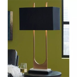 Ashley Furniture Signature Design by Ashley Malana Metal Table Lamp with Fabric Shade in Brass
