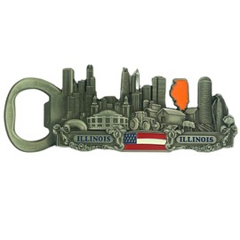 Illinois State Themed Magnetic Bottle Opener, Durable Kitchen Utensil, Souvenir and Gift, 1.5 by 4.5 Inches