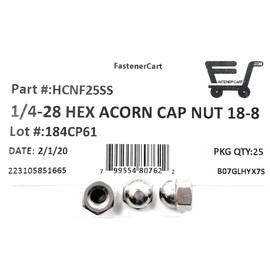 1/4-28 Acorn Cap Nuts 18-8 Stainless Steel - Fine Thread UNF (25 Pieces)