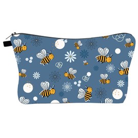 FAVORTALK Waterproof Makeup Bag Pencil Case, Cosmetic Bag Polyester Makeup Travel Wash Pouch with Bee and Flowers Pattern for Women Girls Birthday School Gift -B1133