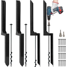 LADECH Heavy Duty Steel Fence Post Repair Stakes with Ground Anchor Screw in, Fix Anchors Ground Spike for Fence Posts, Repair Tilted/Broken Wood Posts (Black - 4 Pcs)