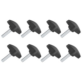 uxcell 8Pcs Tee Wing Knobs Thumb Screws, M6 x 25mm Clamping Screw Knob Male Thread Carbon Steel T Shaped Thumb Screws Handle 36mm Dia. for Hand Tightening Knob Replacement, Black