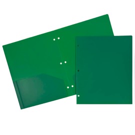 JAM PAPER Heavy Duty Plastic 3 Hole Punch Pocket Folders - Extra Tough School Folders - Green - 6/Pack