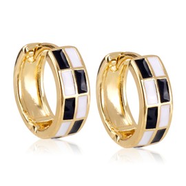 Checkered Hoop Earrings, Chic Vintage Round Huggie Earrings Chunky Checkered Earrings Small Hoops Earrings Dainty Jewelry Gifts for Women (Gold)