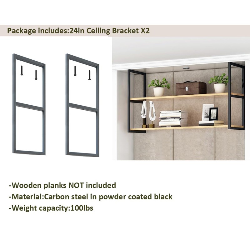 DIYHD 2 Tier Ceiling Mount Pipe Shelf Brackets, Industrial Rustic