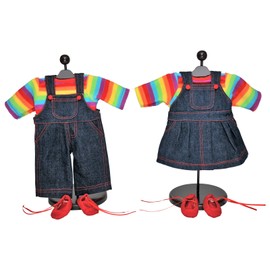 The Queen's Treasures 15 Inch Doll Clothes Designed for Use with Bitty Baby Dolls, St of Two Rainbow Overall Skirt & Pants, 2 Shirt and 2 Pair Shoes. Compatible with American Girls' Bitty Baby Twins
