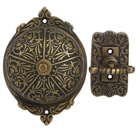 A29 Vintage Doorbell – Victorian Twist Antique Doorbell Chime Kit with Manual Hand Turn Chime – Solid Brass Antique Finish – Wireless Mechanical Door Bell, DIY Installation, Decorative Classic Design