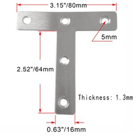 JENSWILL 10pcs 80x80mm/3.15"x3.15" Flat T Shape Corner Braces Mending Bracket Plate 304 Stainless Steel for Furniture Repair with 50 Screws