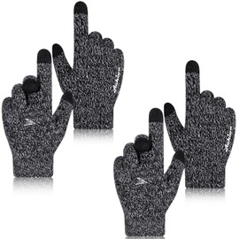 Achiou Winter Gloves for Men Women, 2 Pairs Touch Screen Texting Warm Running Gloves Thermal Soft Knit Lining, Elastic Cuff