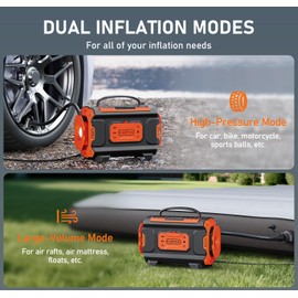 Tire Inflator Portable Air Compressor, 12V DC 110V AC Car Tire Pump, Air Mattress Pump with Inflation & Deflation Mode, Dual Powerful Motors Air Pump for Car, Bicycle, Air Mattress