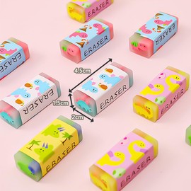 FANGCUU Eraser Set of 7, Cute Pencil Eraser Set for Students, Stationery, Crystal-like, Cute, Strawberry, Watermelon, Dinosaur, School, Office, Study, Gift, Graduation