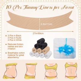 Wesnoy 10 Pcs Tummy Liners for Sweat Cotton Under Belly Sweat Liners Plus Size Under Belly Sweat Absorber Pads XX-Large (3 Colors)
