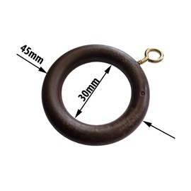 28mm x 45mm Walnut Curtain Rings Effect Drapery Pole Rod Rings Curtain Loops Gliders with Eye for 22mm Pole (Pack of 10)