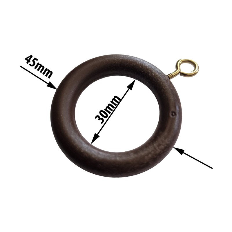 28mm x 45mm Walnut Curtain Rings Effect Drapery Pole Rod