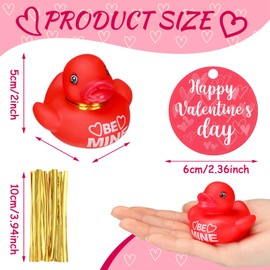 MiniInflat 48 Set Valentine's Day Rubber Duckies with Gift Cards Valentines Mini Rubber Duck Bath Gift for Girl Boy Heart Duck Bathtub Pool Gift Classroom Exchange Prize Gift Valentines Party Favor