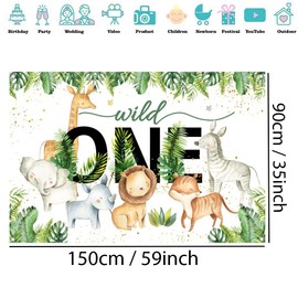 Safari Wild One Backdrop Cartoon Safari Animal First Birthday Party Backdrop Jungle Boy or Girl 1st Birthday Party Decoration Photography Backdrop Birthday Poster, 150cm x 90cm
