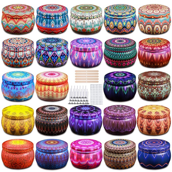 Domivirgo Candle Tins with Lid, 4.5oz 24 Designs Tinplate Cans