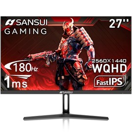 SANSUI 27 Inch WQHD 2560 x 1440 IPS Gaming Monitor, 180Hz 1ms Computer Monitor, DP 1.2 x2 | HDMI 2.0 x2 | VESA Mount, 120% sRGB HDR Eye Care Metal Stand (DP Cable Included)