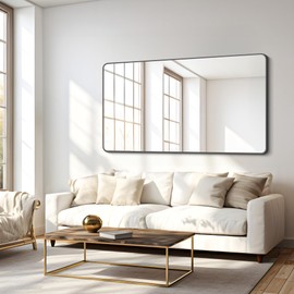 FORBATH Bathroom Mirror 30" x 55", Large Rectangular Wall Mirror with Black Aluminum Frame Rounded Corner, Wall Mounted Mirror for Bathroom Bedroom Entryway Living Room