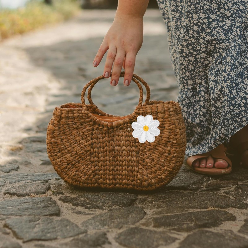 Bojueshaw 20pcs Daisy Flower Patch,Daisy Flower Iron On Patches,Embroidered Applique