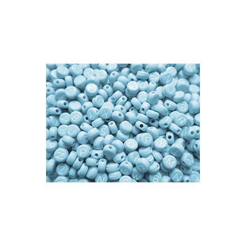 500pcs Alphabet Beads Round Flat Light Blue 7mm Craft Material