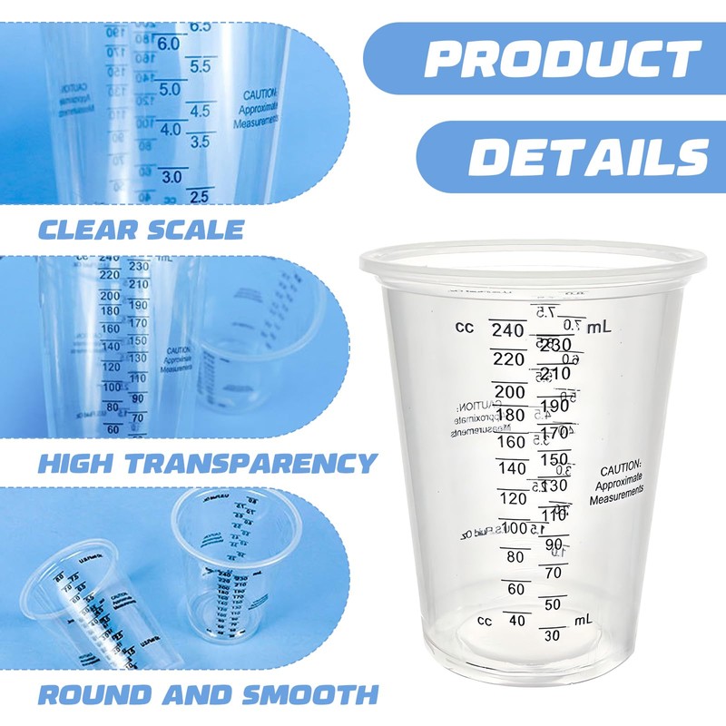 100 Pack Plastic Measuring Cups - 8 oz Mixing Cups