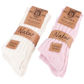 Brubaker Alpaca Socks, Very Thick Fluffy and Warm, Pure Alpaca Wool, 4 Pairs - Beige and pink tones, size: 35-38